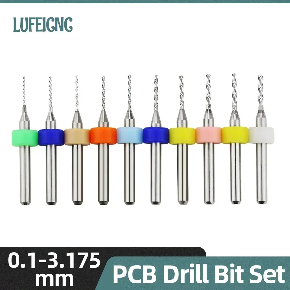 PCB Drill Bit 10pcs Tungsten Steel Micro Diameter Drill Bit Set 1/8 “Fixed Handle Mini Cnc Drill Bit 0.1-3.175mm